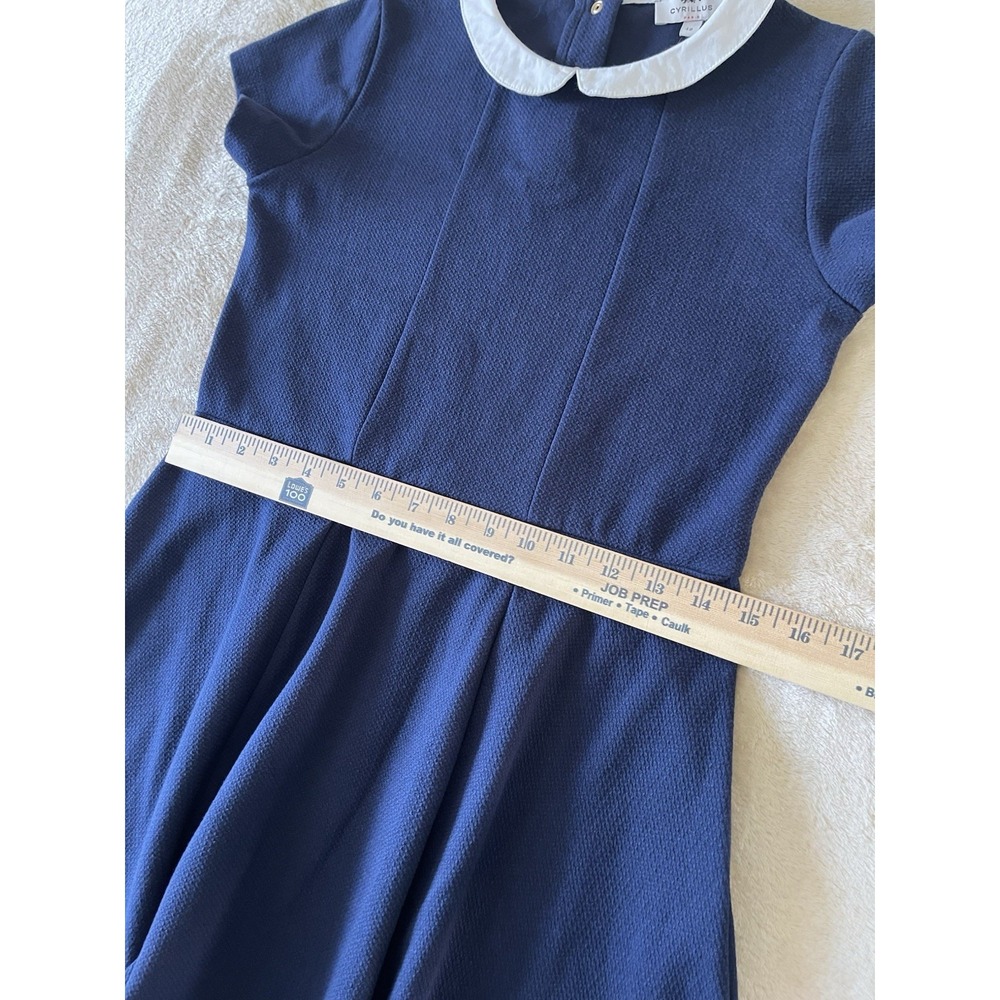 Cyrillus Paris Girls Navy Fit & Flare Dress Size 12 Peter Pan Collar Preppy - Picture 5 of 13
